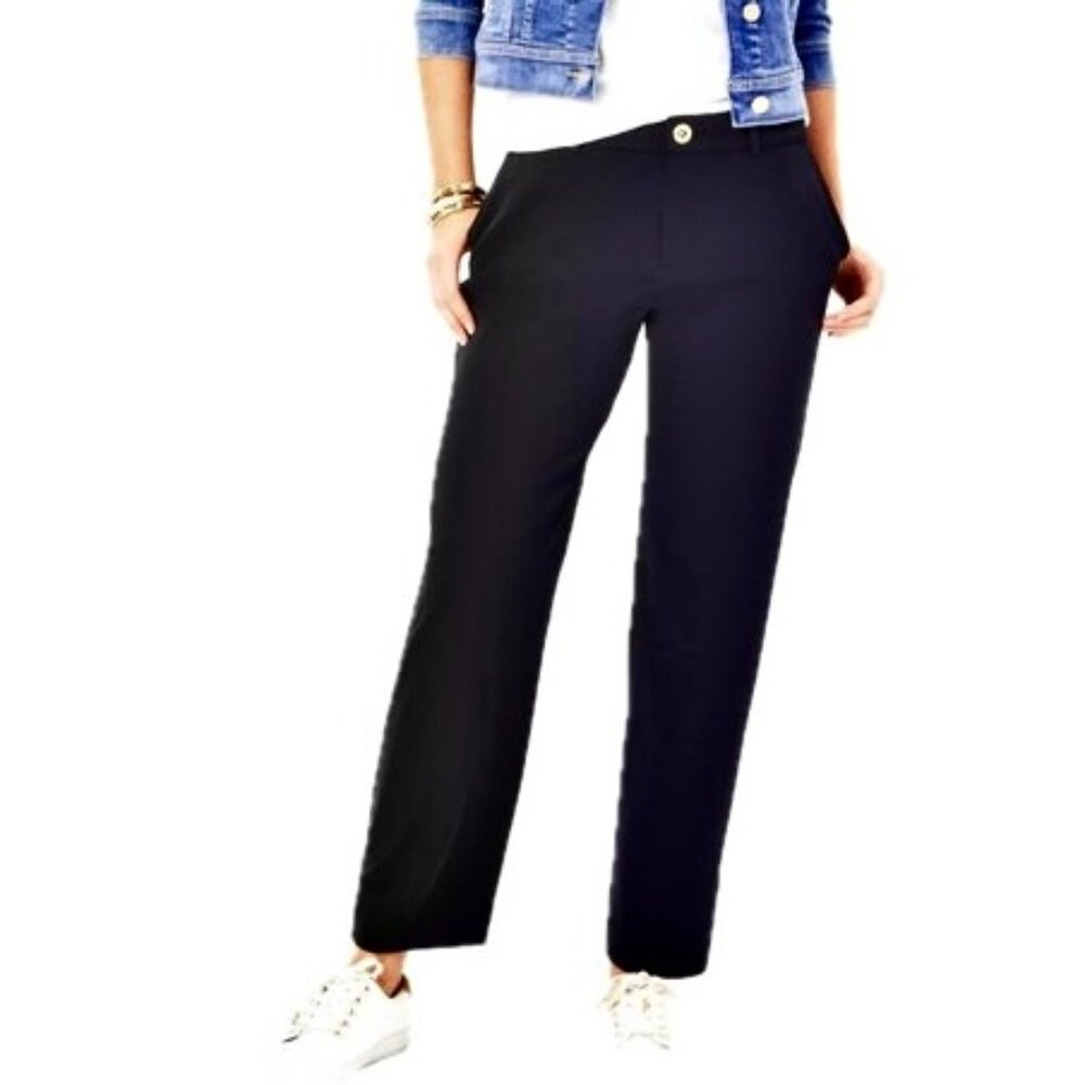 Lilly Pulitzer Lightweight Travel Trouser Flat Front Black Ankle Pant UPF 50 NEW